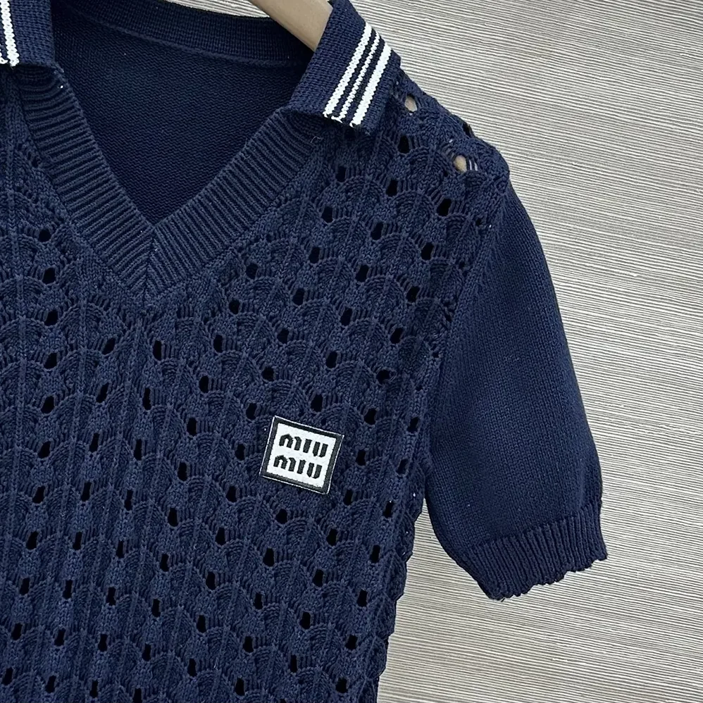 Miu Miu Cotton Polo Shirt for Women in Navy Miu Miu Cotton Polo Shirt for Women in Navy