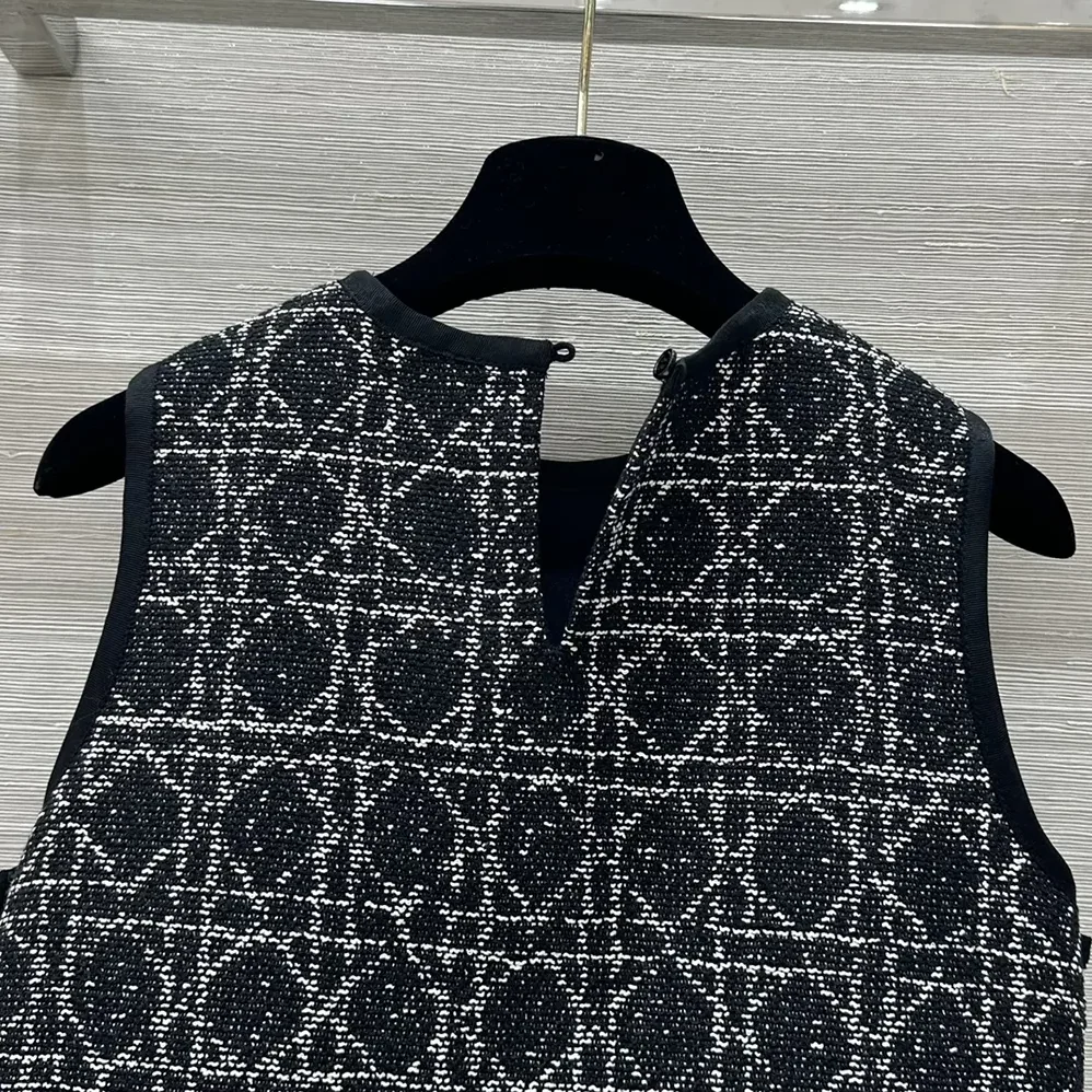 Dior Macrocannage Sleeveless Tunic Black and White Cotton Blend Tweed for Women