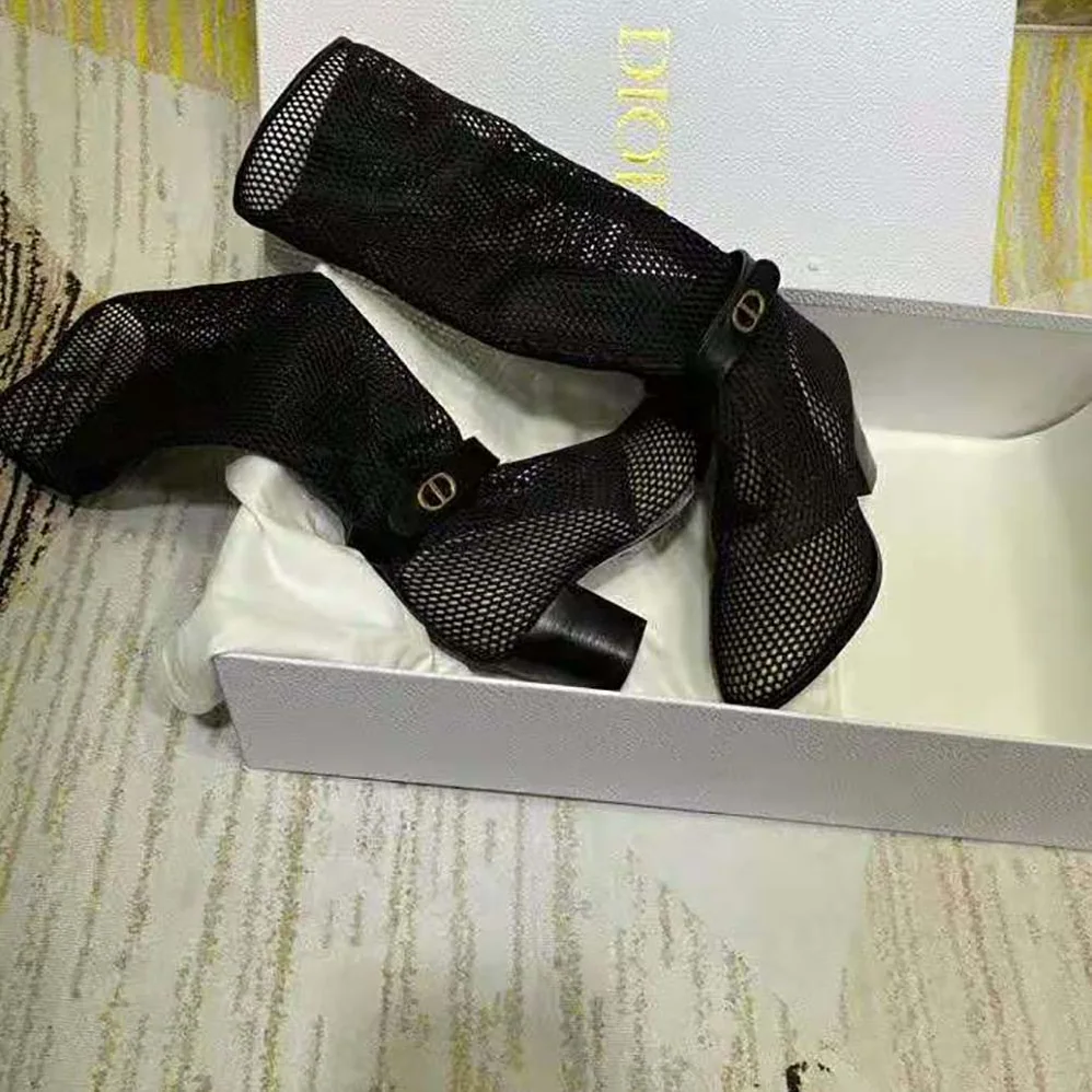 Dior Dior Empreinte Heeled Boot Black Mesh Calfskin for Women