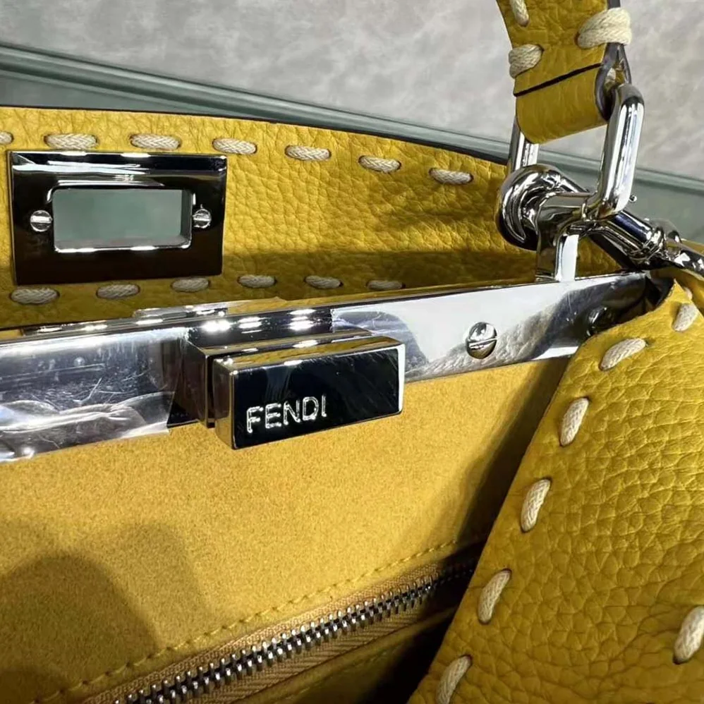 Fendi Peekaboo Iconic Mini Full Grain Leather Bag for Women in Yellow