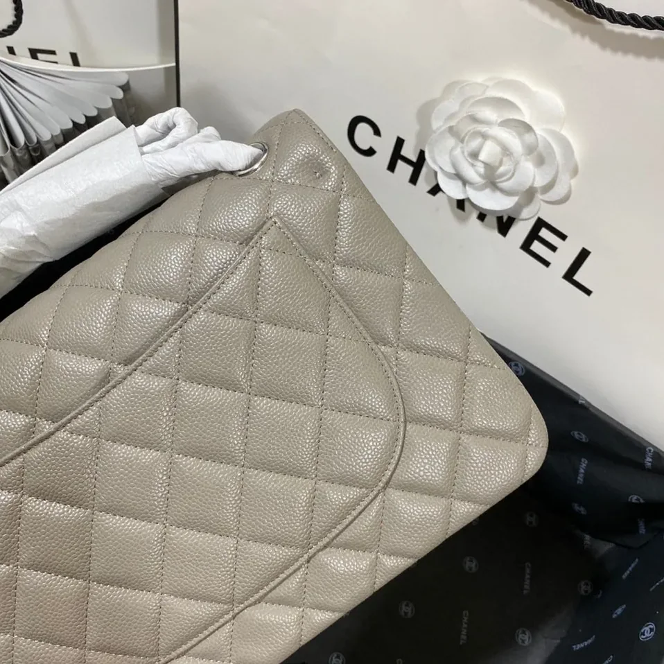 Chanel Classic Large Crossbody Bag in Grey Silver Hardware