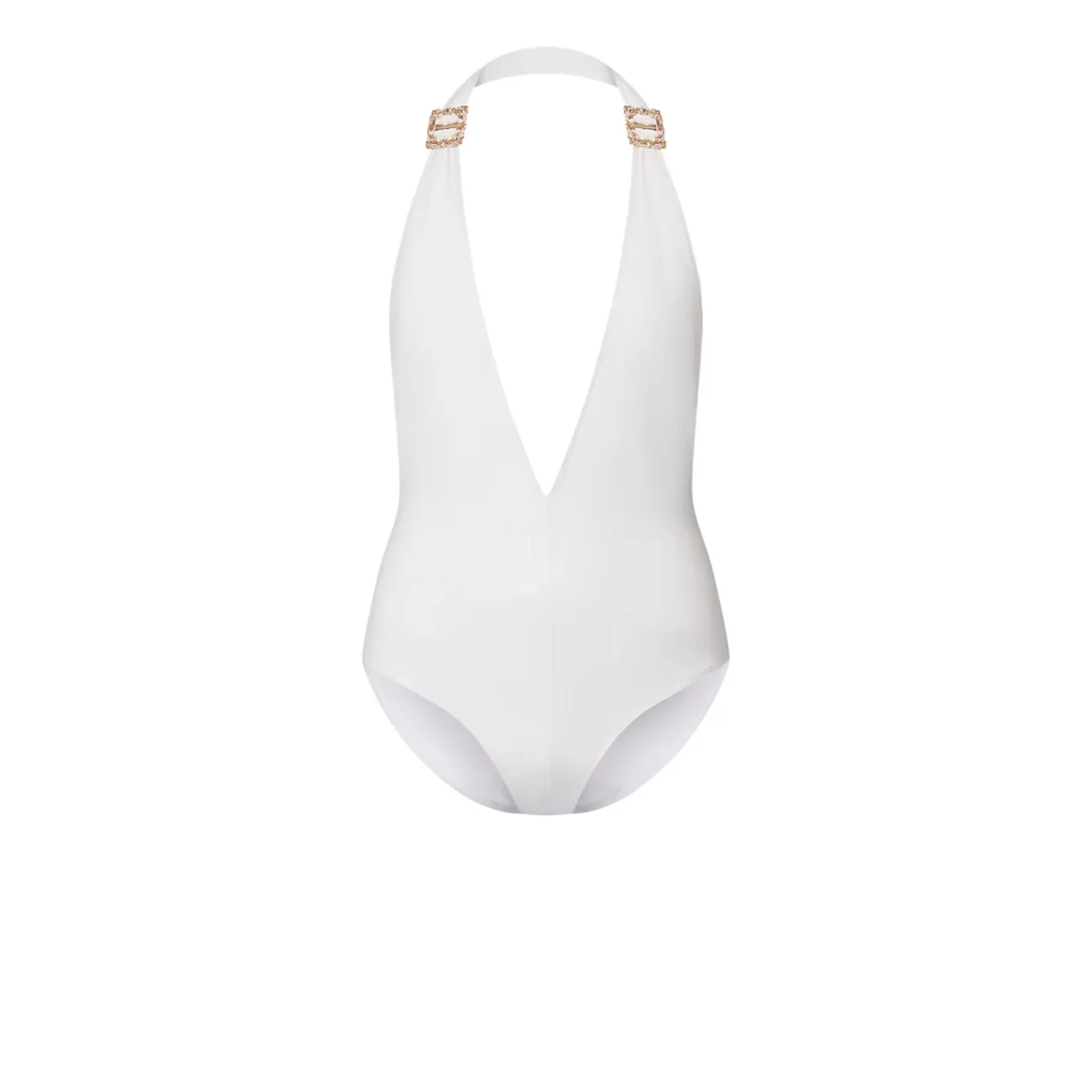 Louis Vuitton Brooch Detail V-Neck One-Piece Swimsuit White 1AFGPQ Louis Vuitton Brooch Detail V-Neck One-Piece Swimsuit White 1AFGPQ