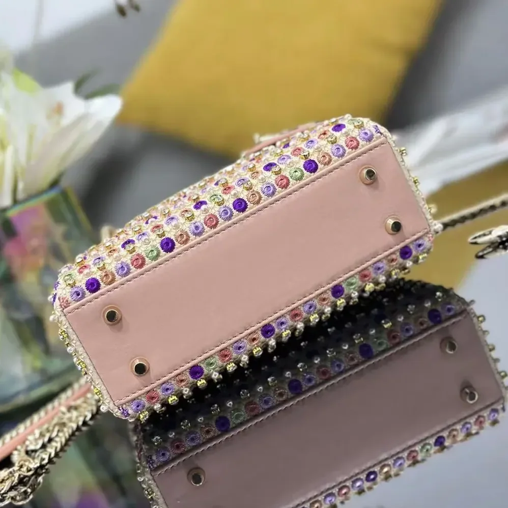 Dior Lady Dior Bag Metallic Calfskin and Satin with Celestial Pink Bead Embroidery for Women Dior Lady Dior Bag Metallic Calfskin and Satin with Celestial Pink Bead Embroidery for Women
