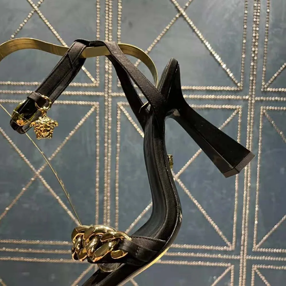 Versace Medusa Chain High Heel Sandals for Women in Black Versace Medusa Chain High Heel Sandals for Women in Black