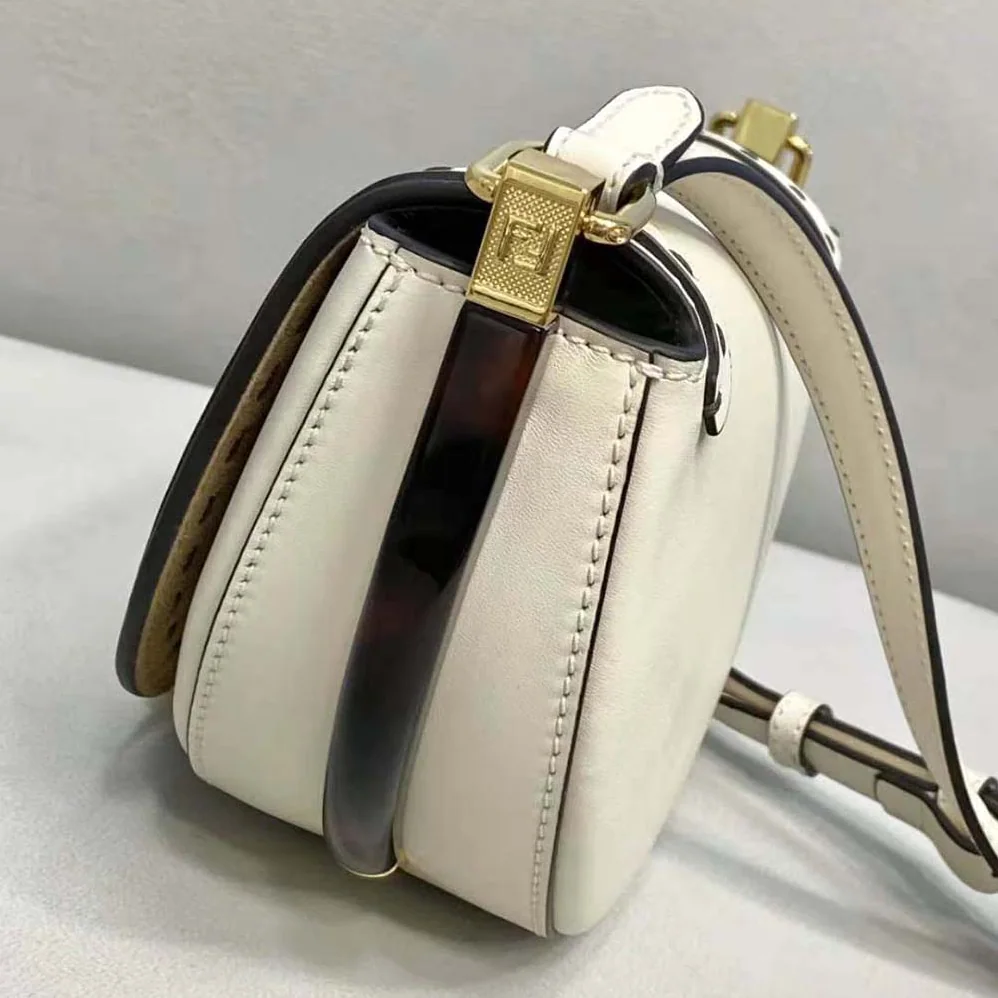 Fendi Moonlight Hand-Stitched Leather Satchel Bag for Women in White Fendi Moonlight Hand-Stitched Leather Satchel Bag for Women in White