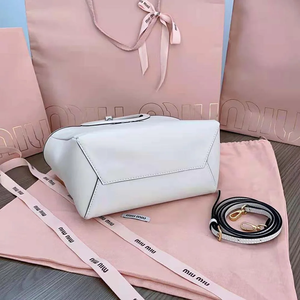 Miu Miu IVY Leather Bag with Leather Lettering Logo for Women in White Miu Miu IVY Leather Bag with Leather Lettering Logo for Women in White