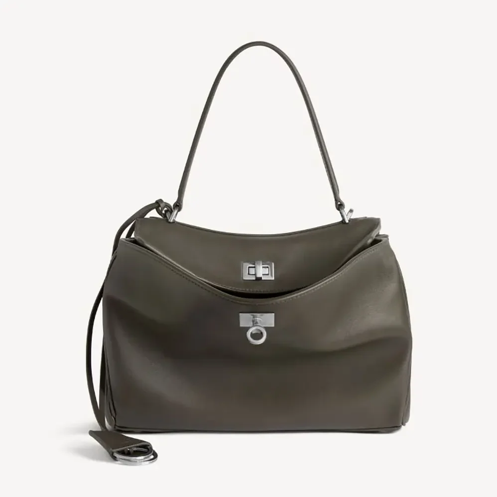 Balenciaga Rodeo Handbag Small In Khaki Smooth Calfskin Aged for Women in Silver Hardware