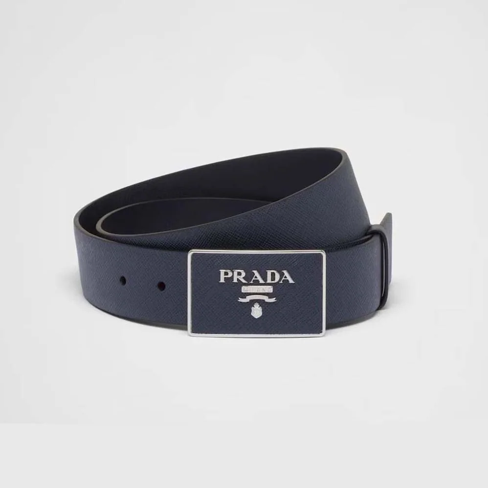 Prada Saffiano Leather Belt for Men in Navy Prada Saffiano Leather Belt for Men in Navy