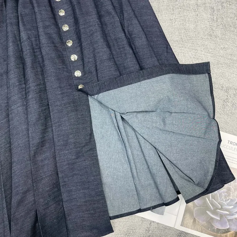 Dior Mid-Length Skirt with Snaps Deep Blue Cotton Denim for Women Dior Mid-Length Skirt with Snaps Deep Blue Cotton Denim for Women