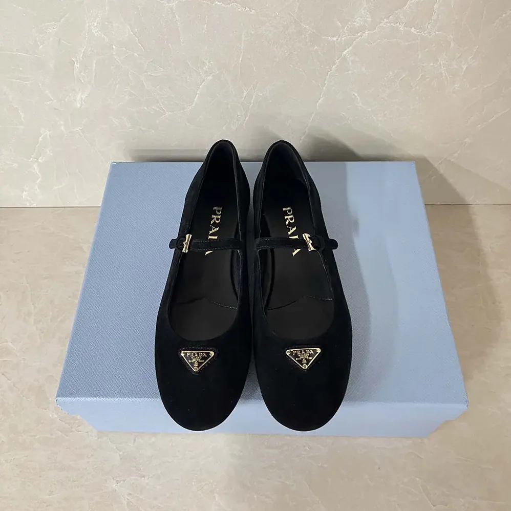 Prada Suede Ballerinas for Women in Black