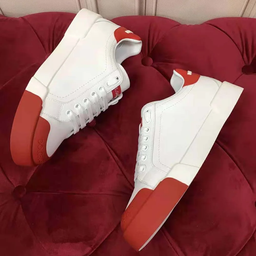 Dolce Gabbana D&G Portofino Sneakers in Nappa Leather and Rubber Toe-Cap for Women in Red