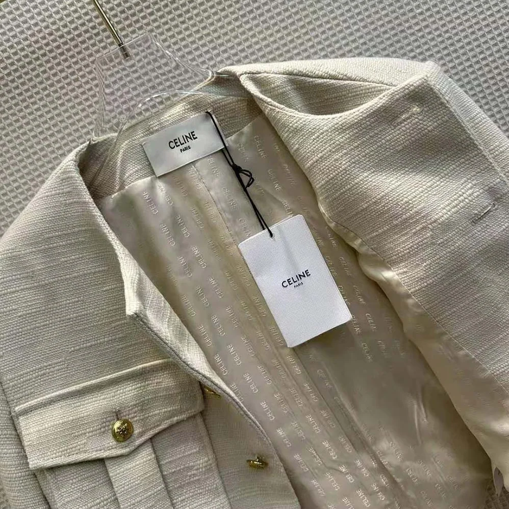 Celine Cropped Military Jacket in Silk Rush for Women in Beige