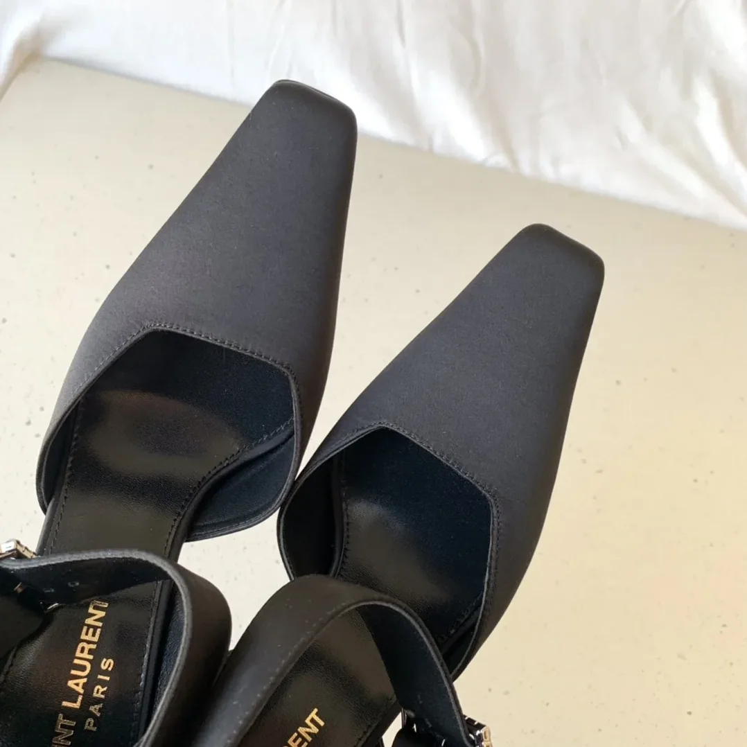 Saint Laurent Fanny Slingback Pumps In Crepe Satin Black Saint Laurent Fanny Slingback Pumps In Crepe Satin Black