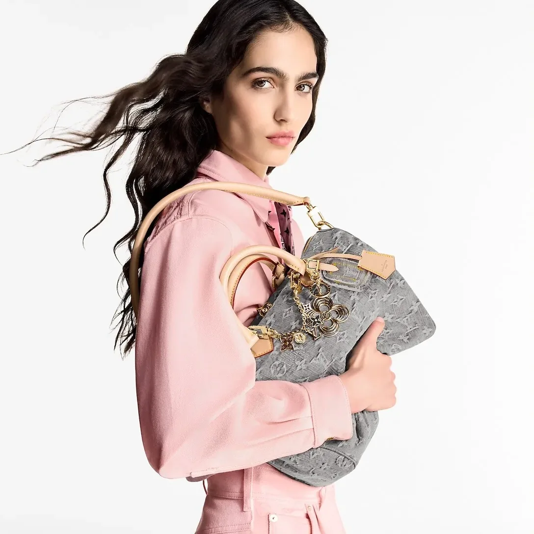 Louis Vuitton Speedy Soft 30 Top Handle Bag in Washed Gray Gold Hardware