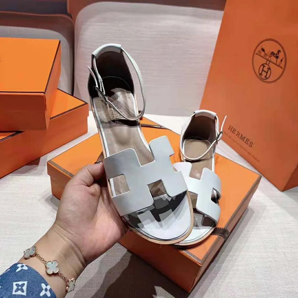 Hermes Santorini Sandal in Calfskin Leather for Women in White Hermes Santorini Sandal in Calfskin Leather for Women in White