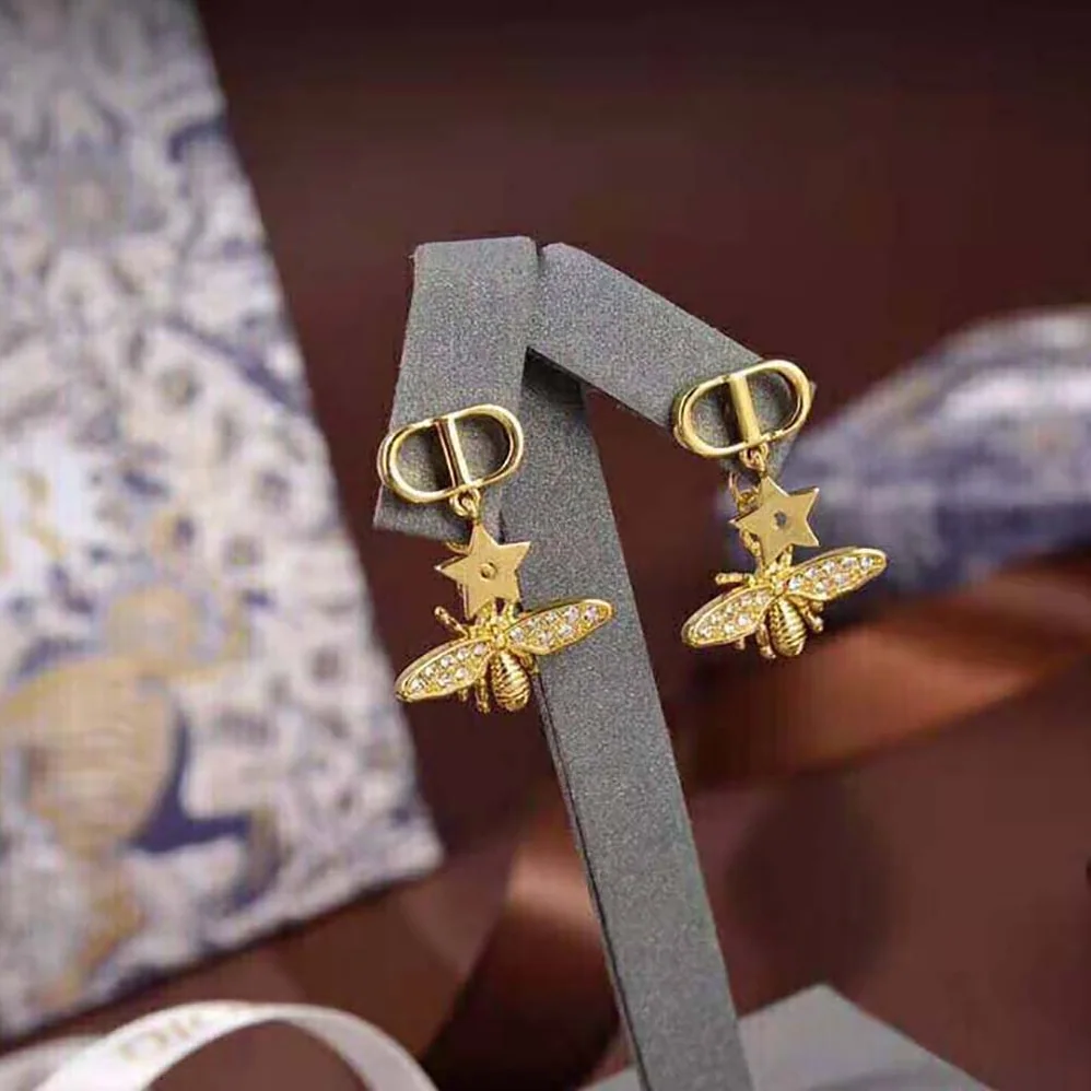 Dior Petit CD Earrings Gold-Finish Metal and White Crystals for Women Dior Petit CD Earrings Gold-Finish Metal and White Crystals for Women