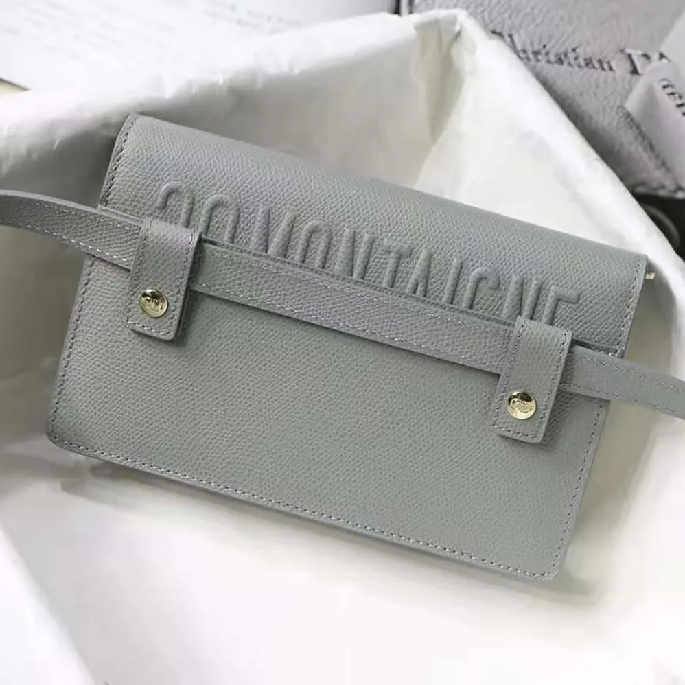 Dior 30 Montaigne 2-in-1 Pouch Stone Grained Calfskin for Women in Silver