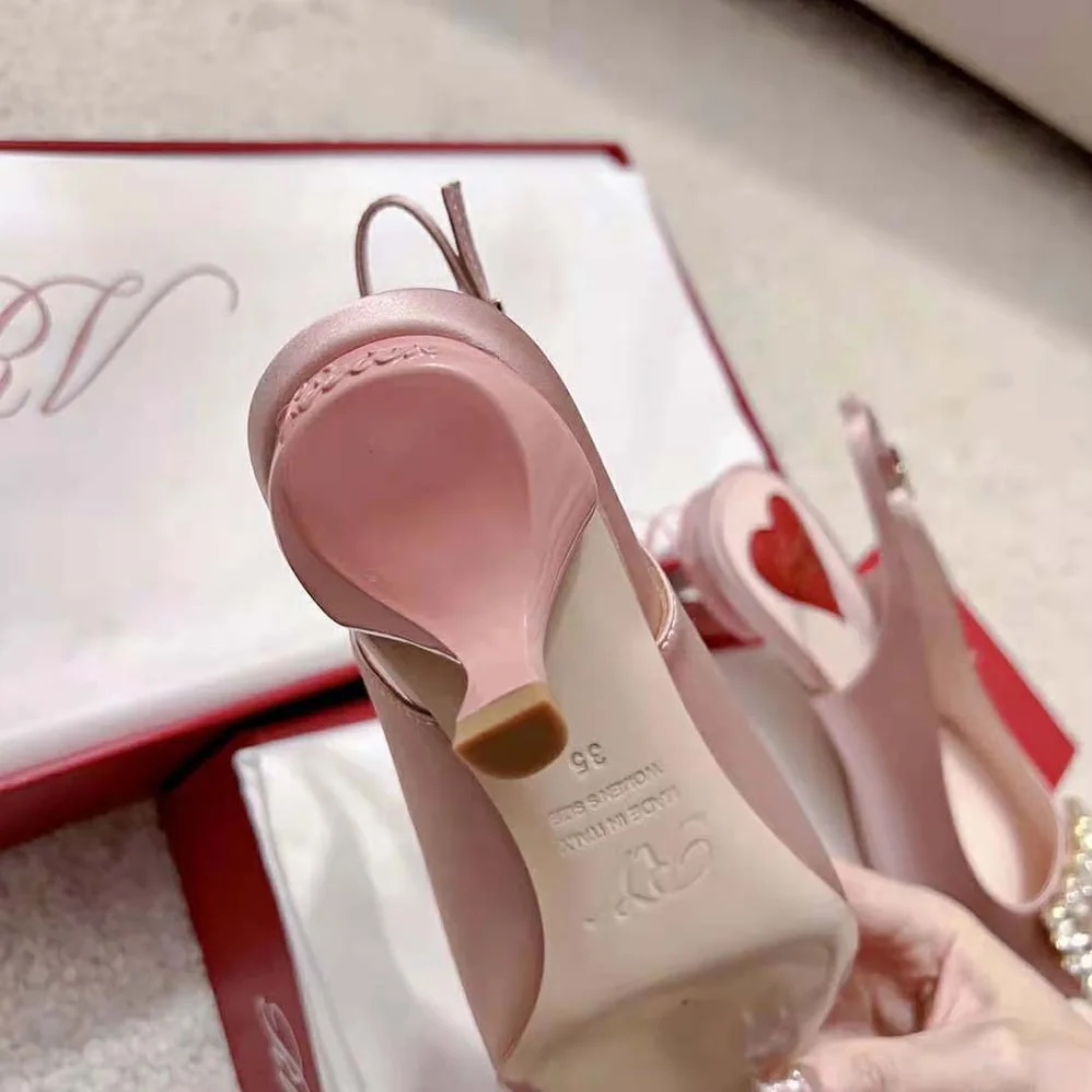 Roger Vivier Virgule Strass Buckle Slingback Pumps in Satin for Women in Pink Roger Vivier Virgule Strass Buckle Slingback Pumps in Satin for Women in Pink