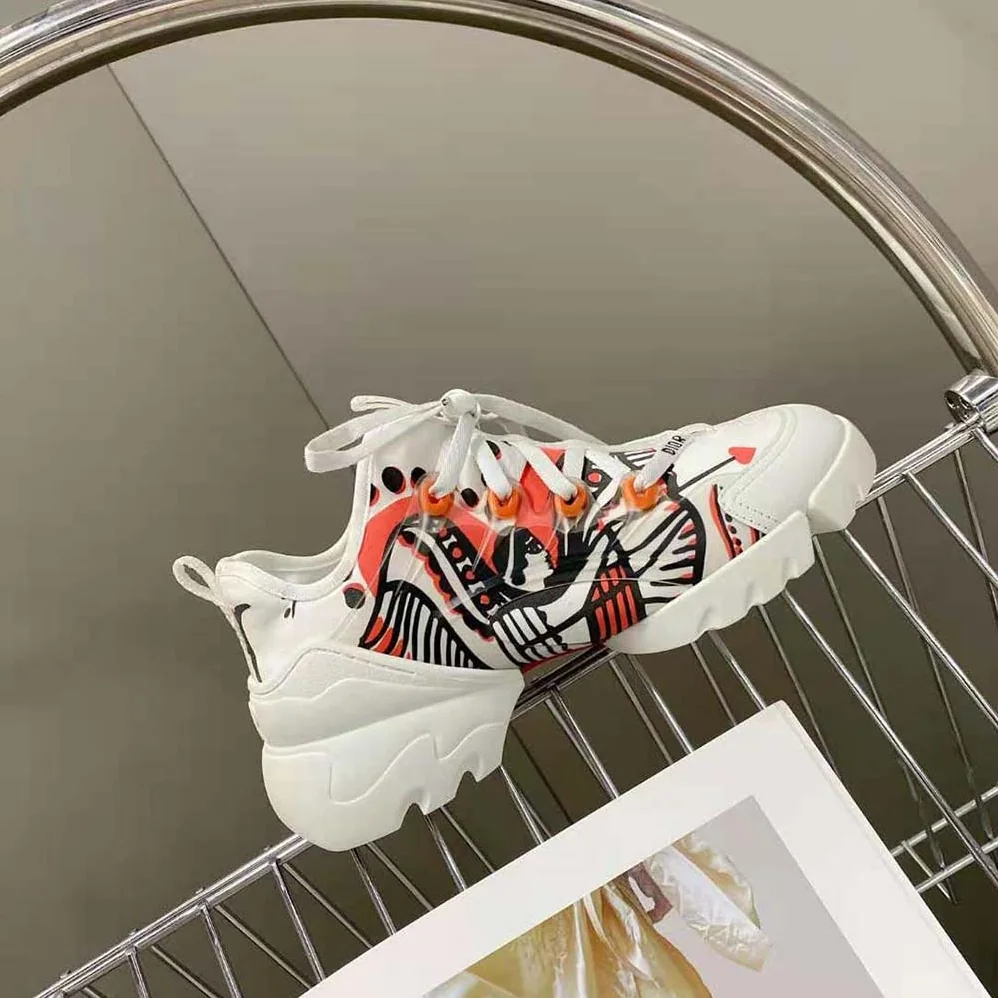 Dior D-Connect Sneaker White Technical Fabric with Red and Black Cupidon Print for Women Dior D-Connect Sneaker White Technical Fabric with Red and Black Cupidon Print for Women