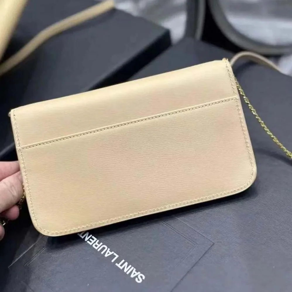 Saint Laurent YSL Cassandre Phone Holder in Smooth Leather for Women in Sandy Saint Laurent YSL Cassandre Phone Holder in Smooth Leather for Women in Sandy