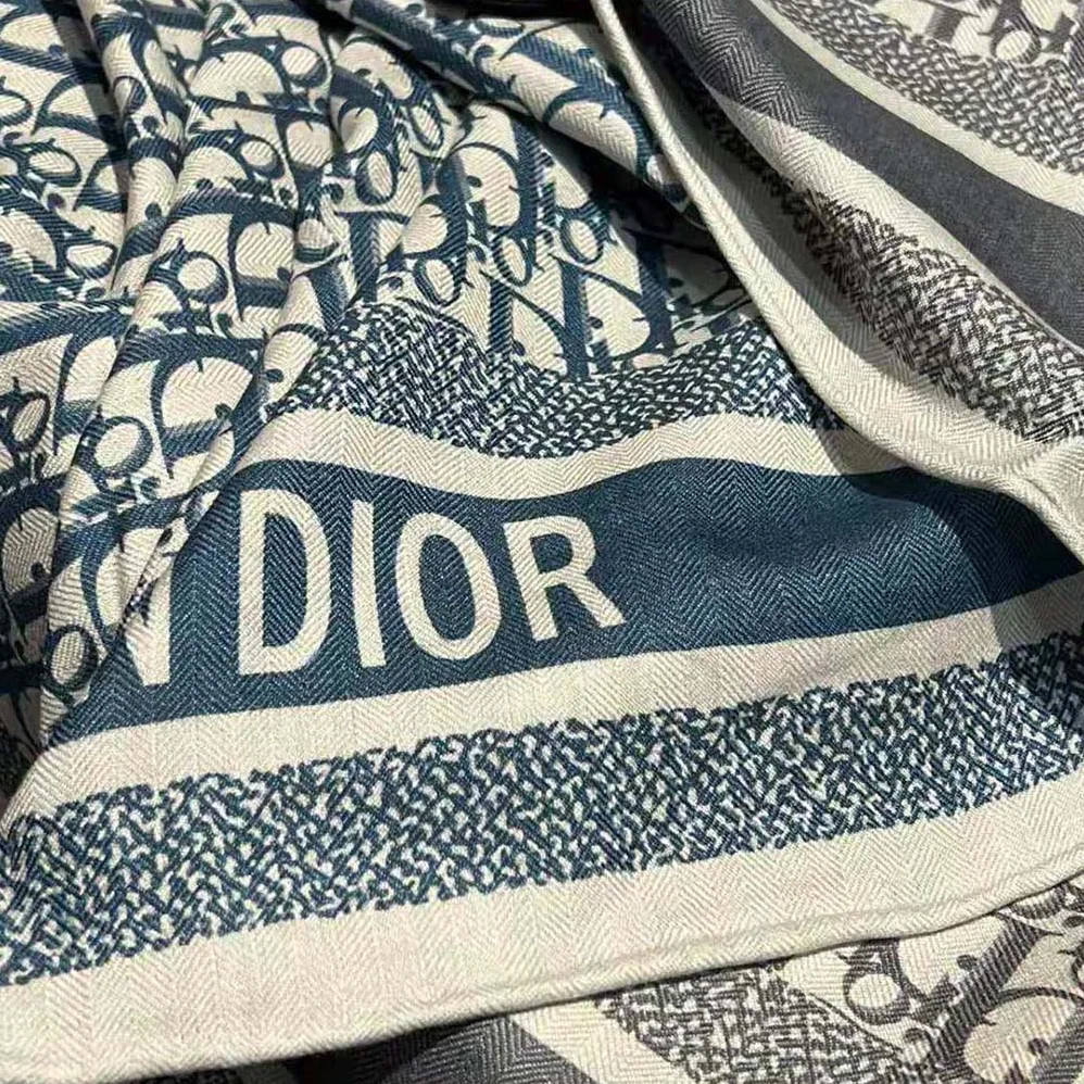 Dior Oblique Diortwin 90 Square Scarf Gray and Navy Blue Silk Twill for Women Dior Oblique Diortwin 90 Square Scarf Gray and Navy Blue Silk Twill for Women