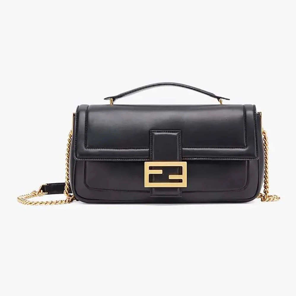 Fendi Baguette Chain Nappa Leather Bag for Women in Black Fendi Baguette Chain Nappa Leather Bag for Women in Black
