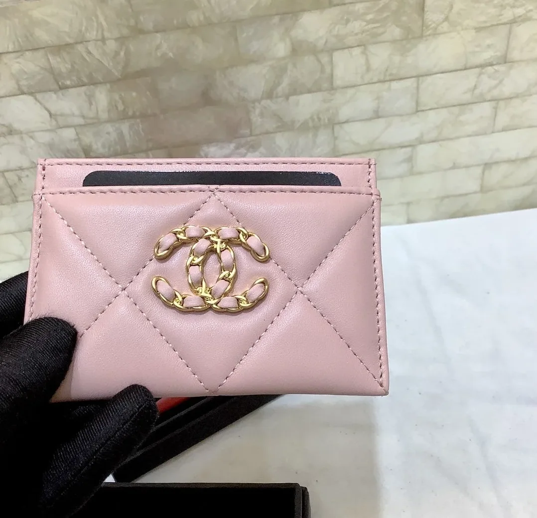 Chanel CO-CO 19 Card Holder Wallet Light Pink Gold Toned Hardware /