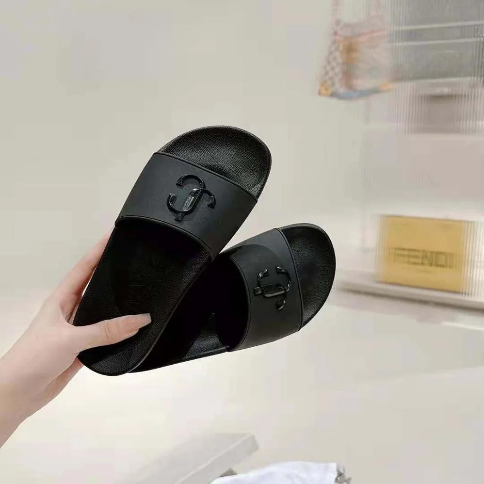 Jimmy Choo Port/F Black Rubber Slides with JC Monogram for Women Jimmy Choo Port/F Black Rubber Slides with JC Monogram for Women