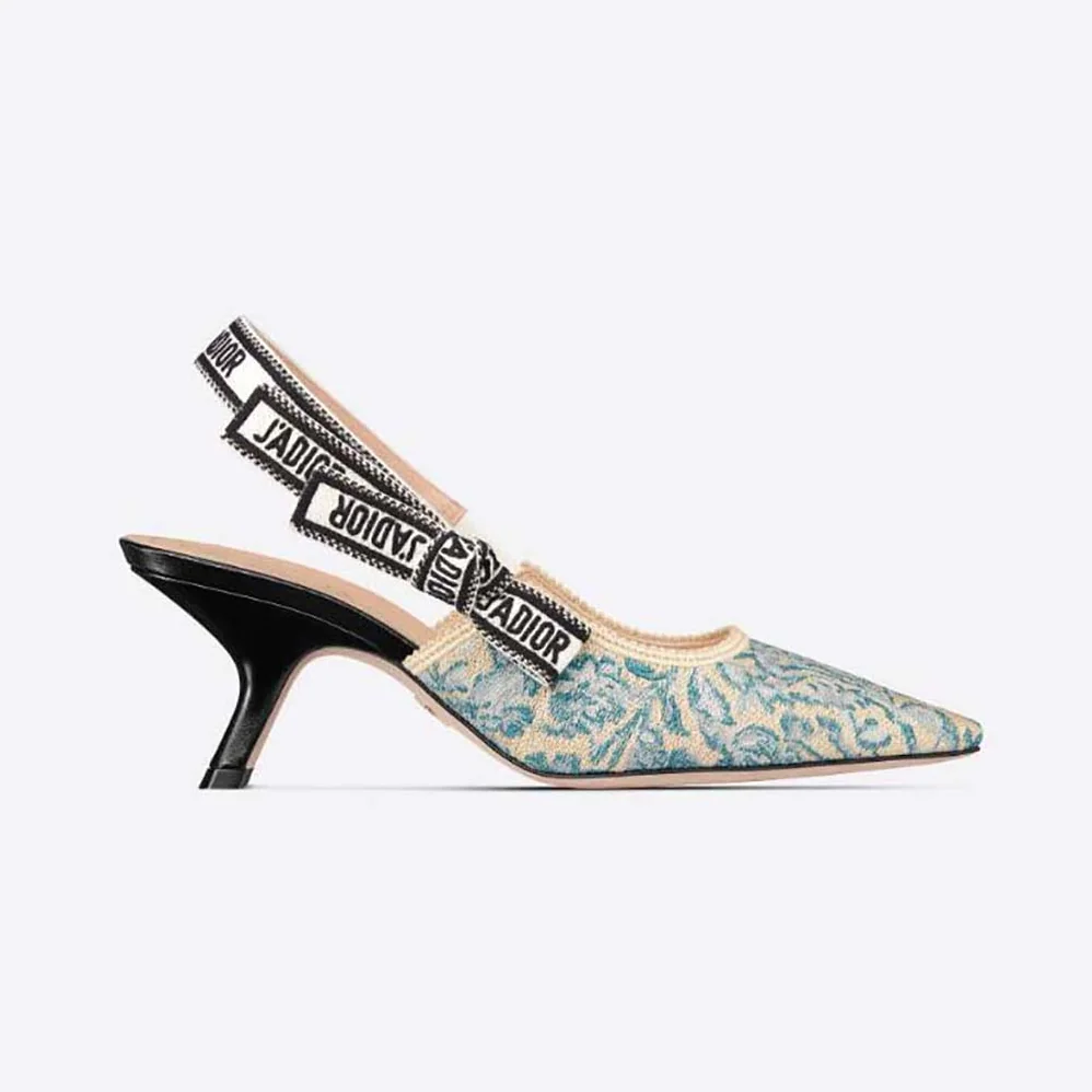 Dior J'Adior Slingback Pump Duck Blue Dior Brocart Embroidered Cotton for Women