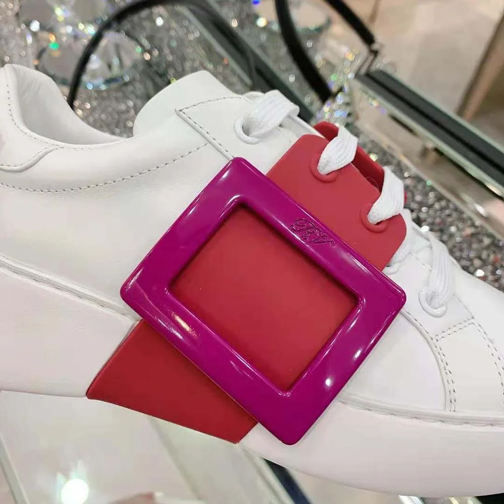 Roger Vivier Viv Skate Lacquered Buckle Sneakers in Soft Leather for Women in Pink