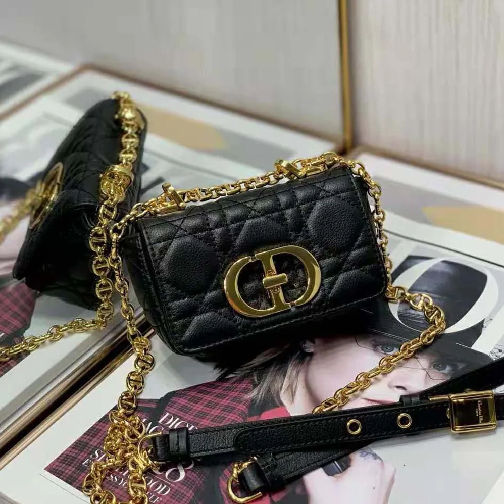 Dior Micro Dior Caro Bag Black Supple Cannage Calfskin for Women