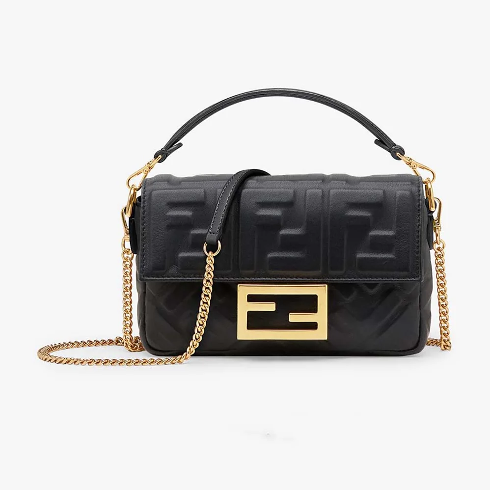 Fendi Iconic Mini Baguette Black Leather Bag for Women Fendi Iconic Mini Baguette Black Leather Bag for Women