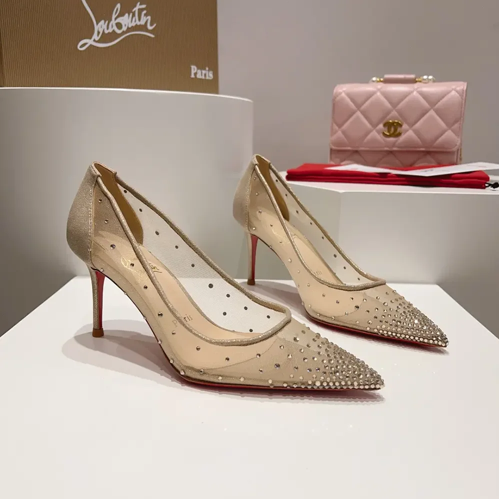 Christian Louboutin Follies Strass 85 mm Pumps Mesh and Suede for Women in Beige Christian Louboutin Follies Strass 85 mm Pumps Mesh and Suede for Women in Beige