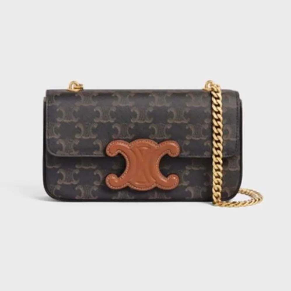 Celine Chain Shoulder Bag Cuir Triomphe in Triomphe Canvas and Calfskin for Women