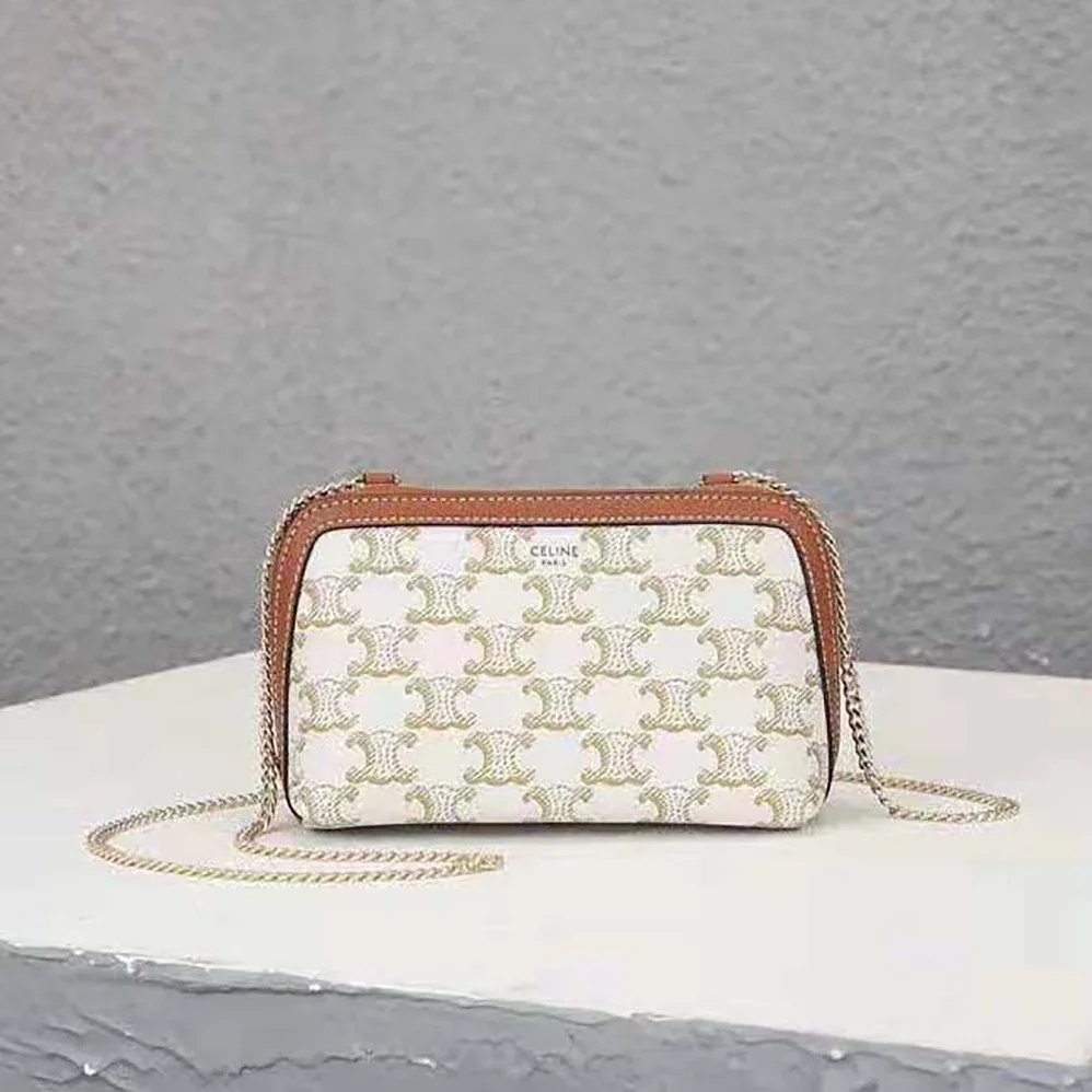 Celine Clutch with Chain in Triomphe Canvas and Lambskin for Women Celine Clutch with Chain in Triomphe Canvas and Lambskin for Women