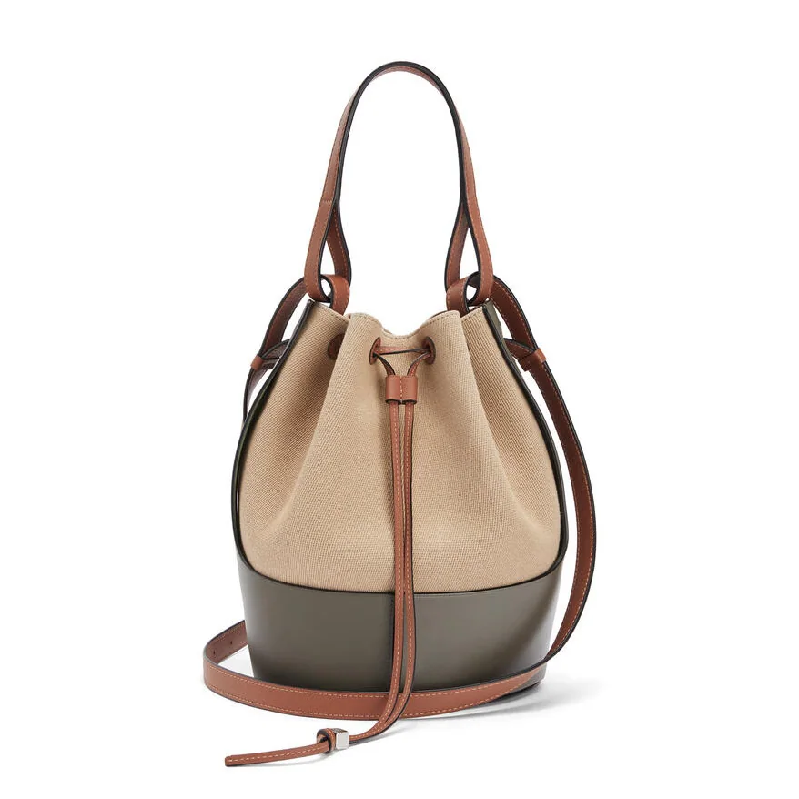 Loewe Balloon Bag in Canvas and Calfskin for Women in Dark Green