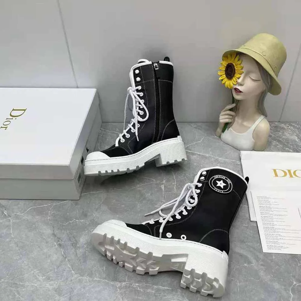 Dior D-Rise Boot Black Technical Fabric and Calfskin for Women