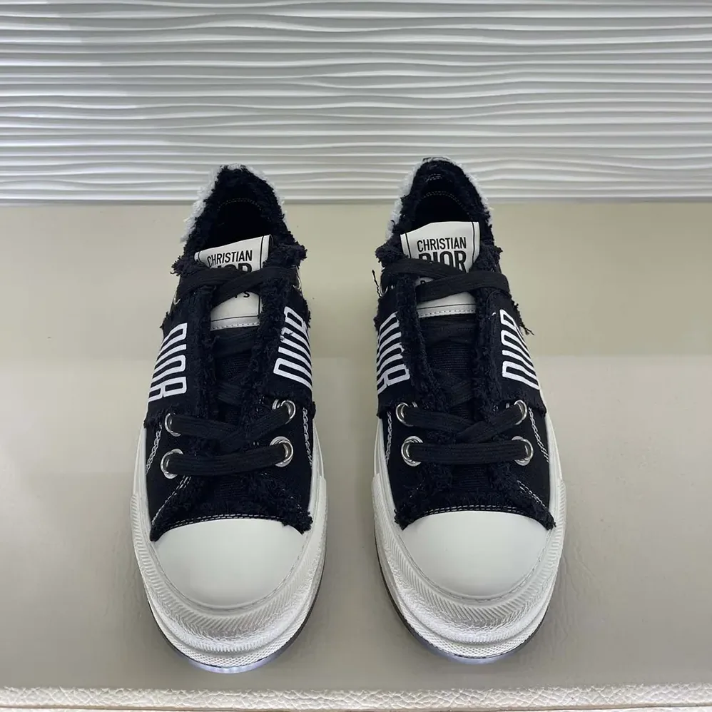 Dior Walk'n'Dior Platform Sneaker Black and White Fringed Cotton Canvas for Women