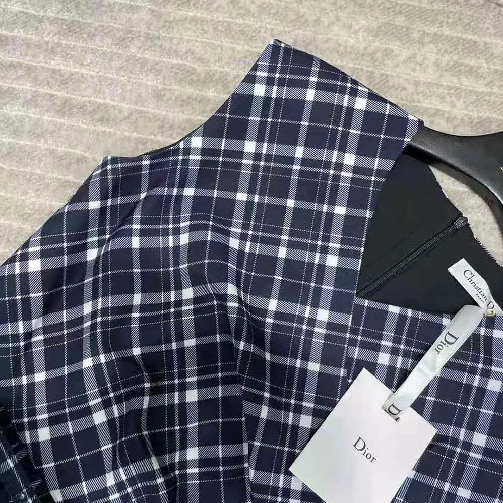 Dior Short Wrap-Over Dress Navy Blue Check'n'Dior Pop Wool Twill for Women Dior Short Wrap-Over Dress Navy Blue Check'n'Dior Pop Wool Twill for Women