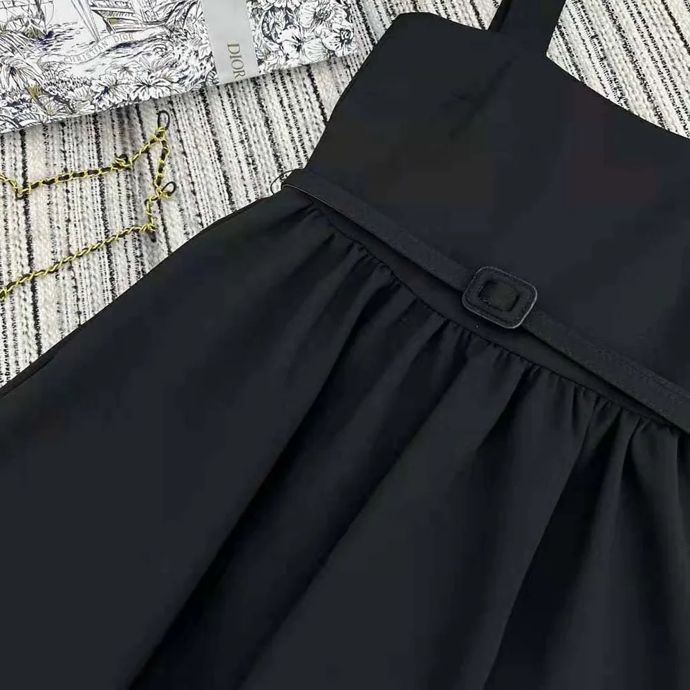 Dior Mid-length Belted Dress Black Wool and Silk for Women
