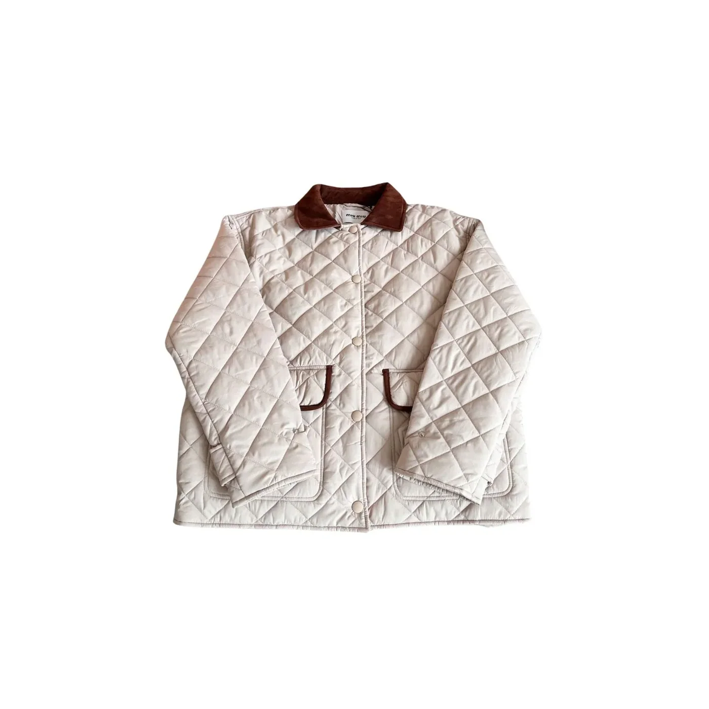 Miu Miu Quilted Jacket With Velvet Collar Beige