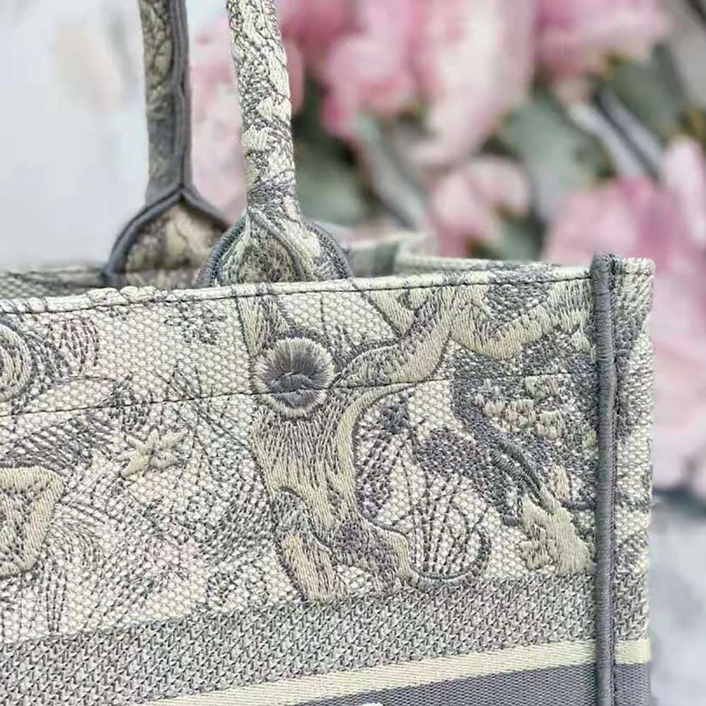 Dior Small Dior Book Tote Toile de Jouy Embroidery for Women in Silver Dior Small Dior Book Tote Toile de Jouy Embroidery for Women in Silver