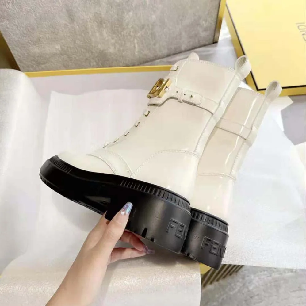 Fendi Fendigraphy White Leather Biker Boots for Women Fendi Fendigraphy White Leather Biker Boots for Women
