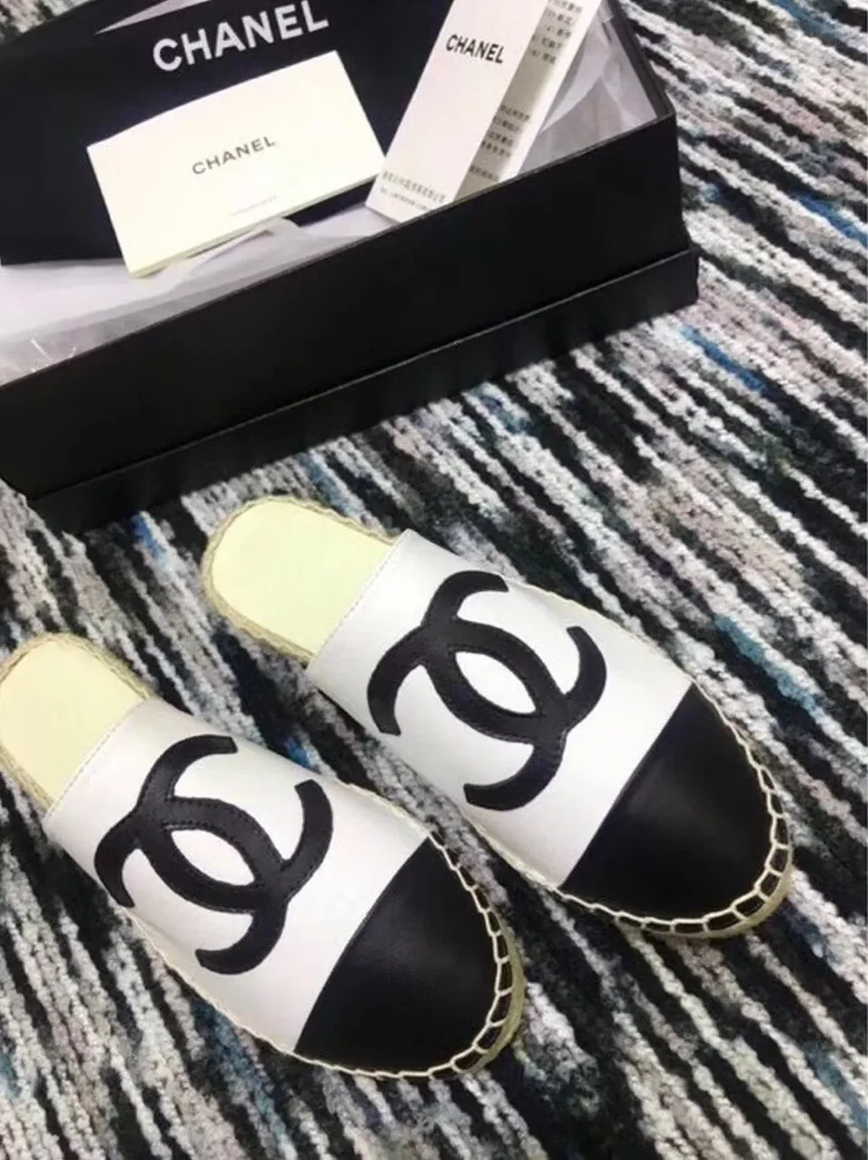 Chanel Mule Espadrille Slides White/Black , Shoes Chanel Mule Espadrille Slides White/Black , Shoes