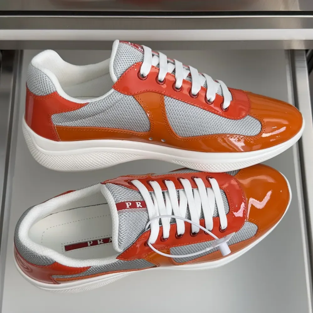 Prada Patent Leather And Technical Fabric Prada America'S Cup Sneakers for Unisex in Orange