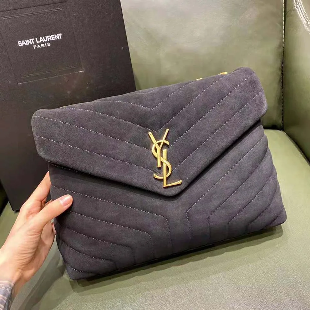 Saint Laurent YSL Loulou Medium Chain Bag in “Y”-Quilted Suede for Women in Black