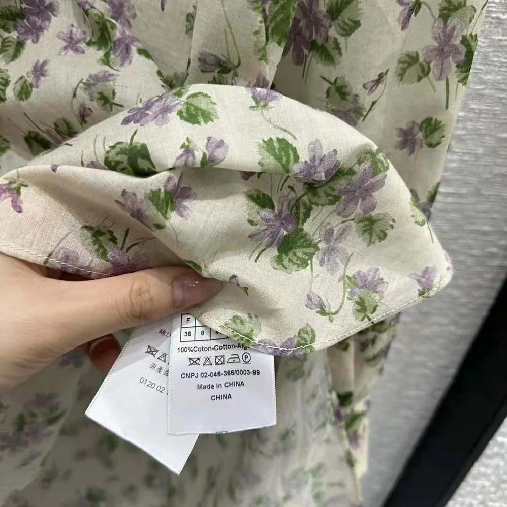 Dior Long Blouse Multicolor Cotton Voile with Violets Motif for Women Dior Long Blouse Multicolor Cotton Voile with Violets Motif for Women