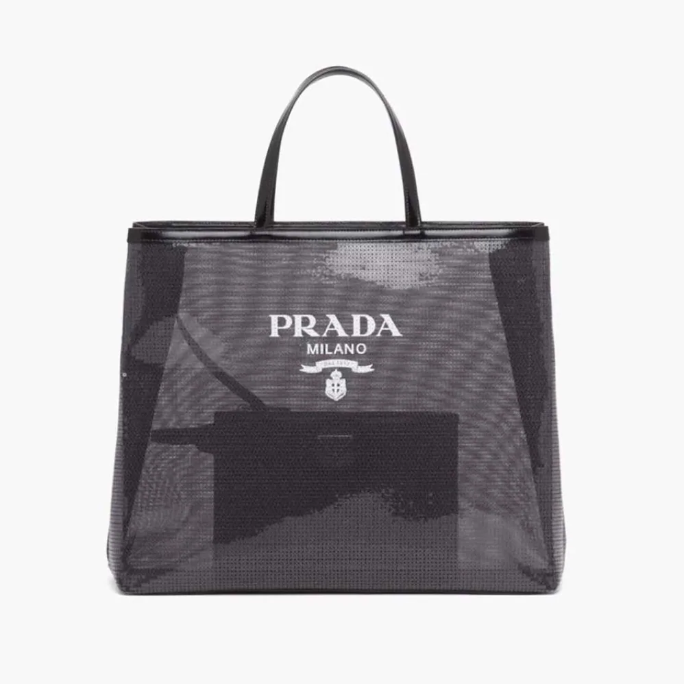 Prada Sequined Mesh Tote Bag for Women in Black Prada Sequined Mesh Tote Bag for Women in Black