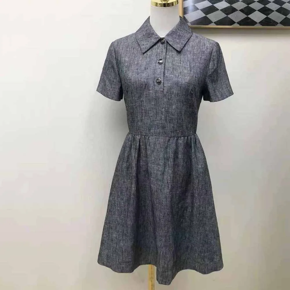 Dior Short Dress Blue-Gray Technical Cotton Canvas and Linen for Women