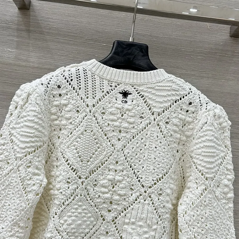 Dior Sweater White Openwork Cotton Knit for Women Dior Sweater White Openwork Cotton Knit for Women